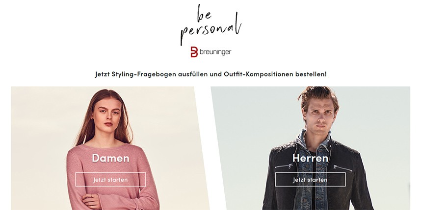 Curated Shopping beim Modehaus Breuninger, Screenshot